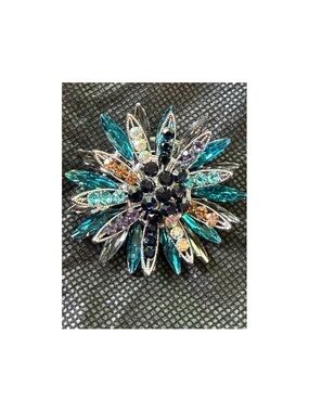 Sparkling Multi-Color Crystal Flower Brooch